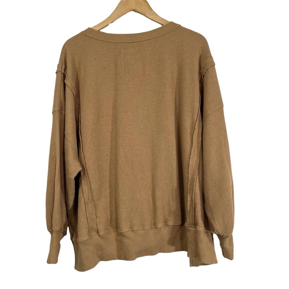 American Eagle Outfitters Oversized Lived-In Waffle Knit Pullover Tan S - Picture 7 of 8